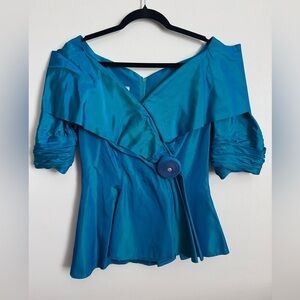 Vintage 1980s Watters Watters Teal Blouse  Size 6